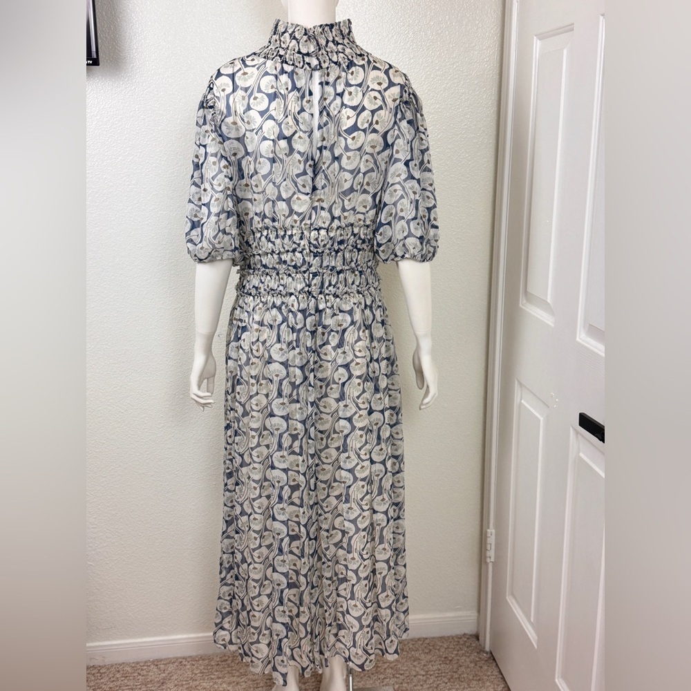 Rebecca Taylor Cottagecore Floral Blue and Cream Long Dress Size 12 F45 - Picture 11 of 16